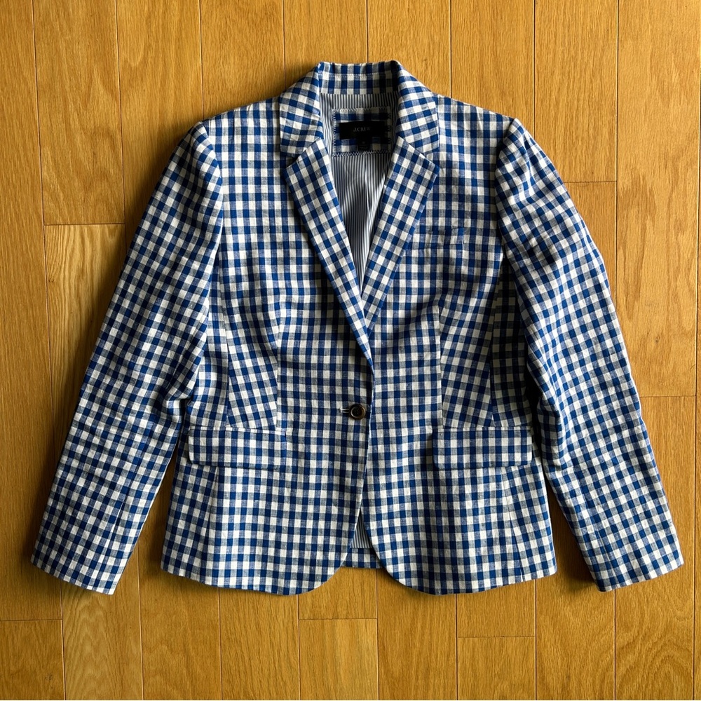 J. Crew Blue and White Gingham Blazer